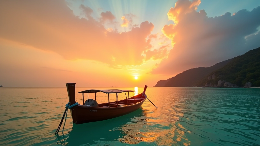 Philippine island sunset with gradient transition from coral to teal, showcasing natural tropical colors