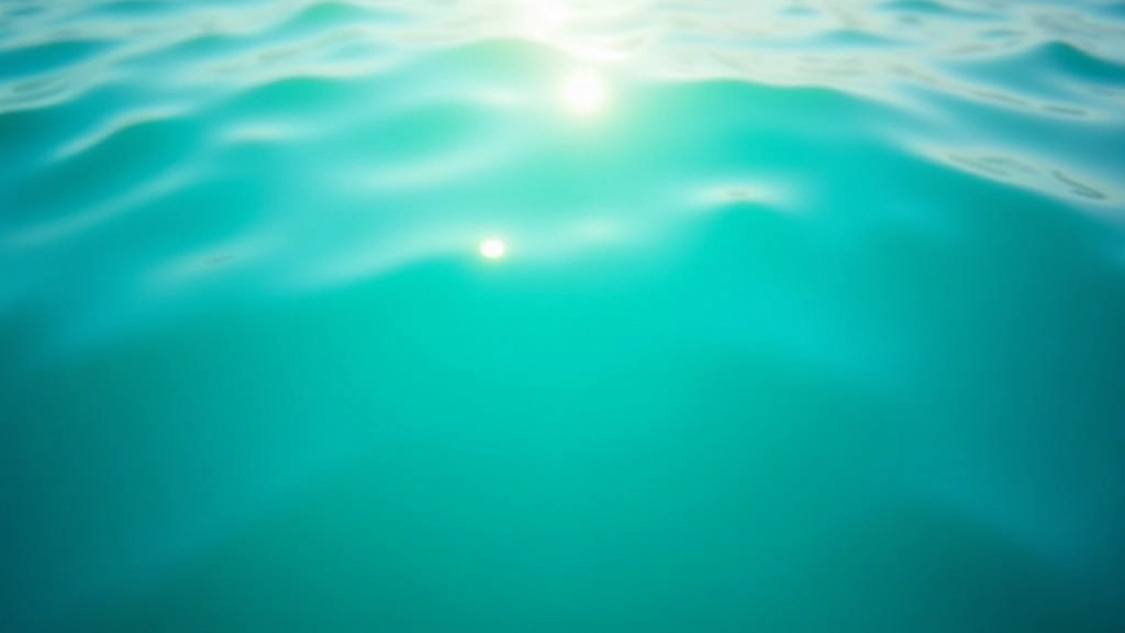 Close-up of tropical ocean water with gradient colour transitions from turquoise to deep navy blue, natural sunlight creating shimmer effects