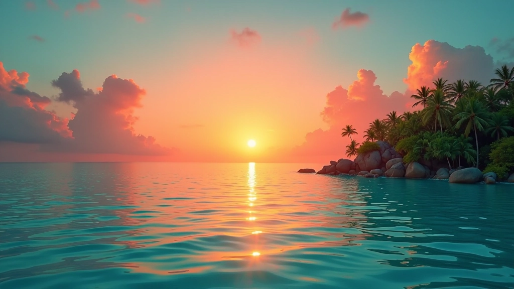 Tropical sunset over Philippine island waters with vibrant orange and teal sky