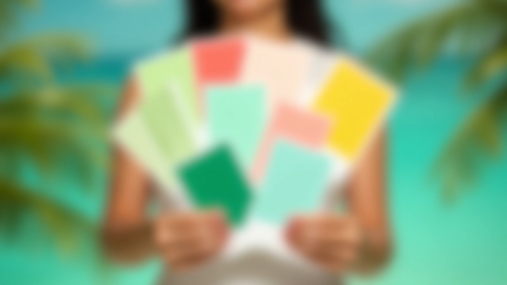 Tropical color palette showing coral, teal, green, and white tones arranged professionally
